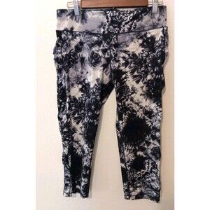 Calvin Klein Performance Tie-Dye Ruched Side Capri Leggings L Black White